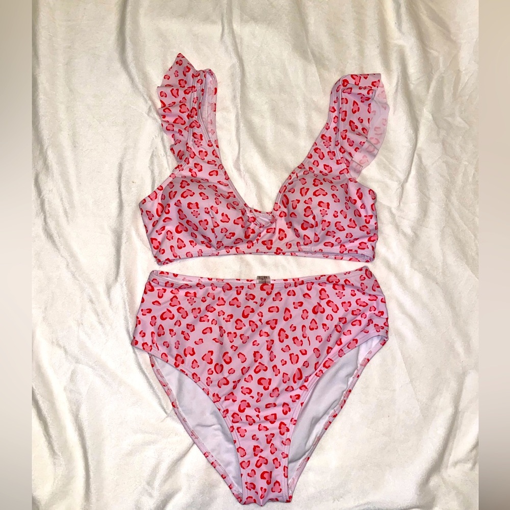 Shein Plus Size V-Neck Ruffle Bikini High Waisted